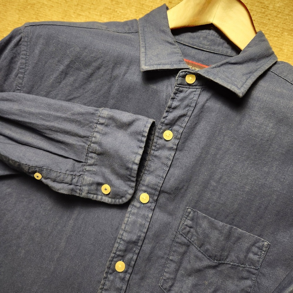UNTUCKit Button Down Shirt Mens Medium Navy Blue Slim Fit Cotton Long Sleeve